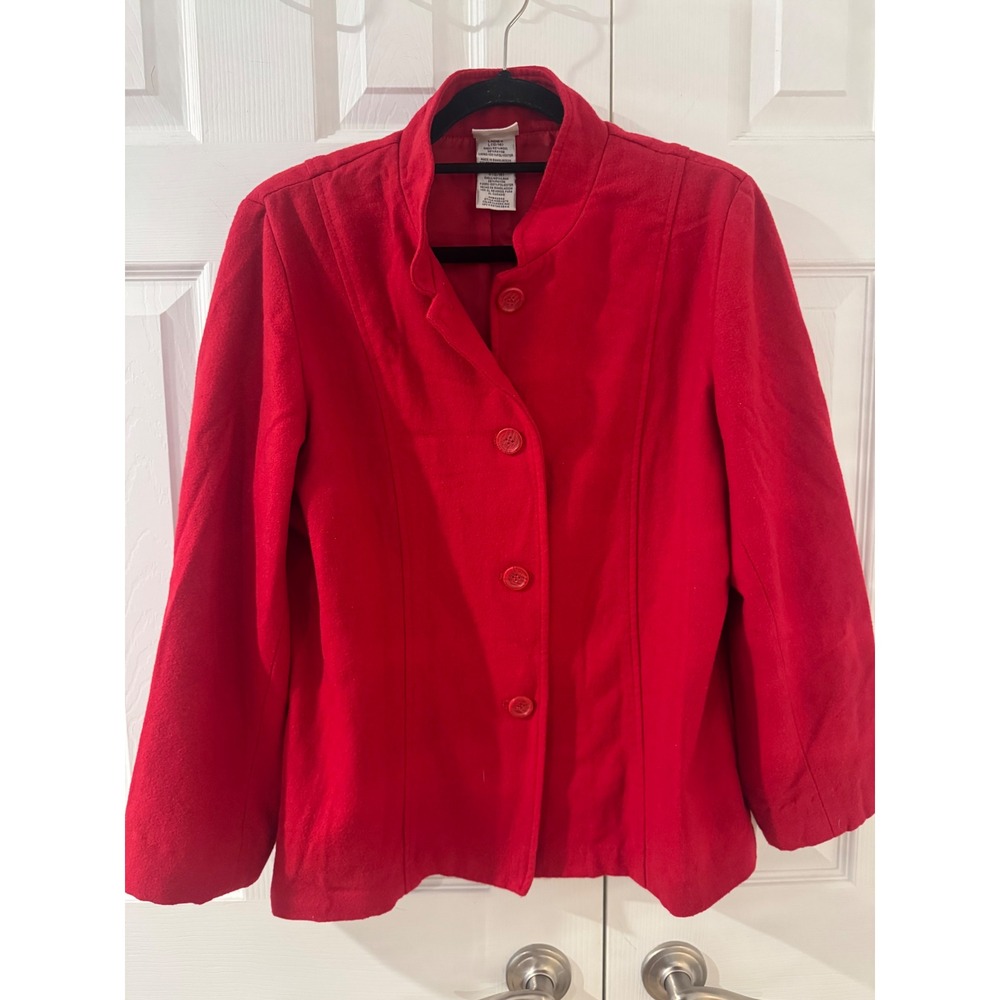 Vintage White Stag Womens Wool Blend Stand Collar Jacket Red Large 12/14